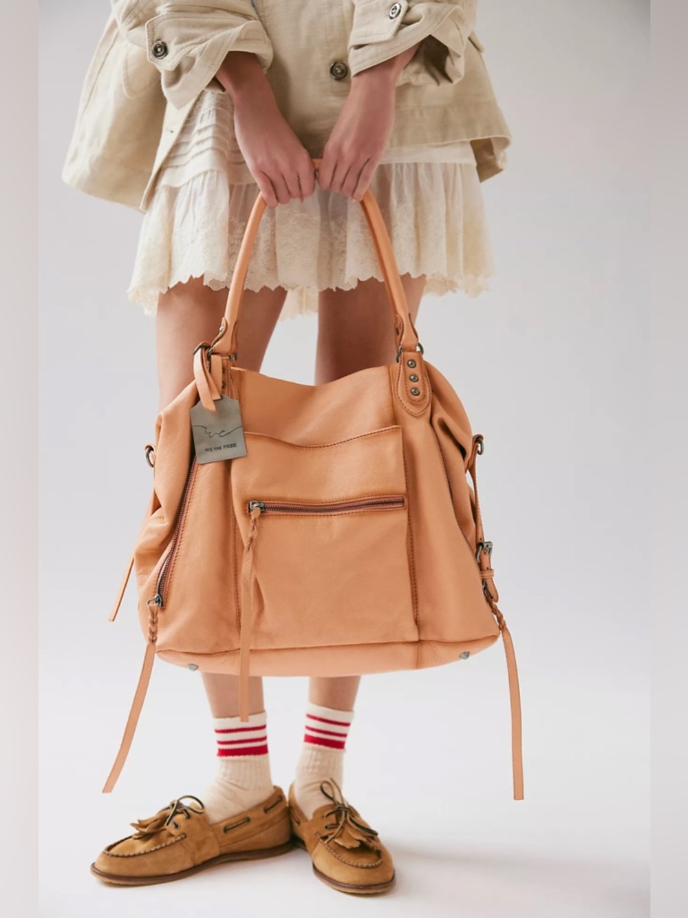 New Free People Emerson Tote Bag Apricot - Picture 3 of 8